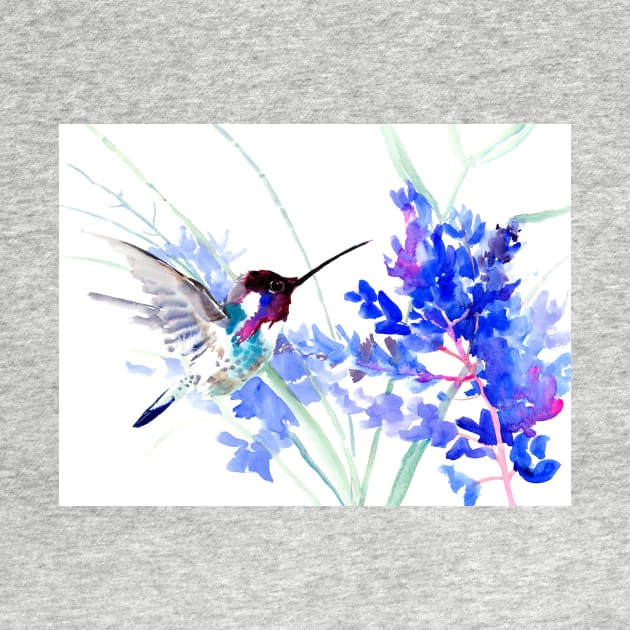 Flying Hummingbird anf Blue Flowers by surenart
